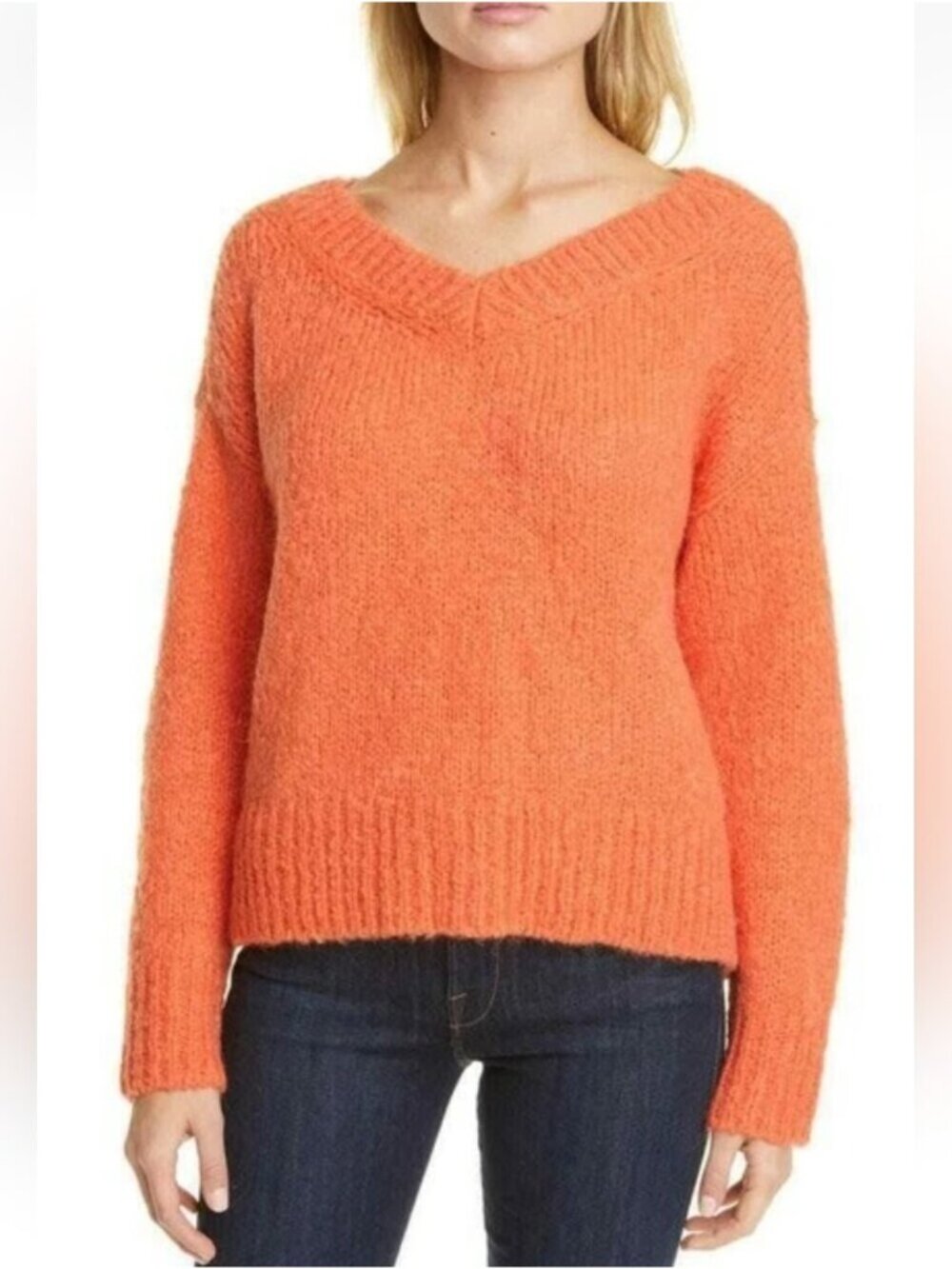 CLUB MONACO | Teenie Sweater Orange Wool Alpaca V-neck Sz M